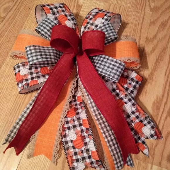 Fall Bow,Pumpkin Bow,Wreath Bow,Lantern Bow,Basket Bow,Mailbox Bow,Harvest Bow - Picture 3 of 3